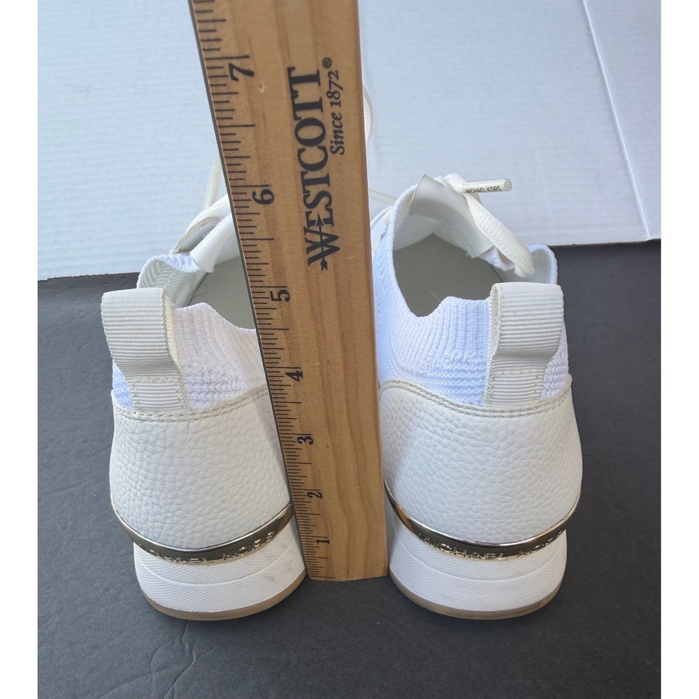 Michael Kors Felix Trainer Leather White Wedge Mesh Lace Up Low Top Sneakers 8.5 - Picture 8 of 12